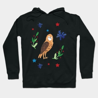 Owl watercolor Christmas artsy pattern. Hoodie